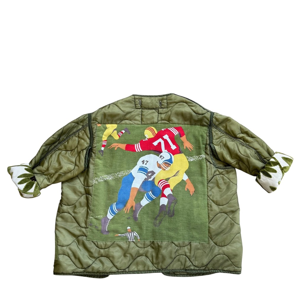 LESÄL Upcycled Military M‎ 65 Quilted Liner Jacket Football Graphic Floral Gem